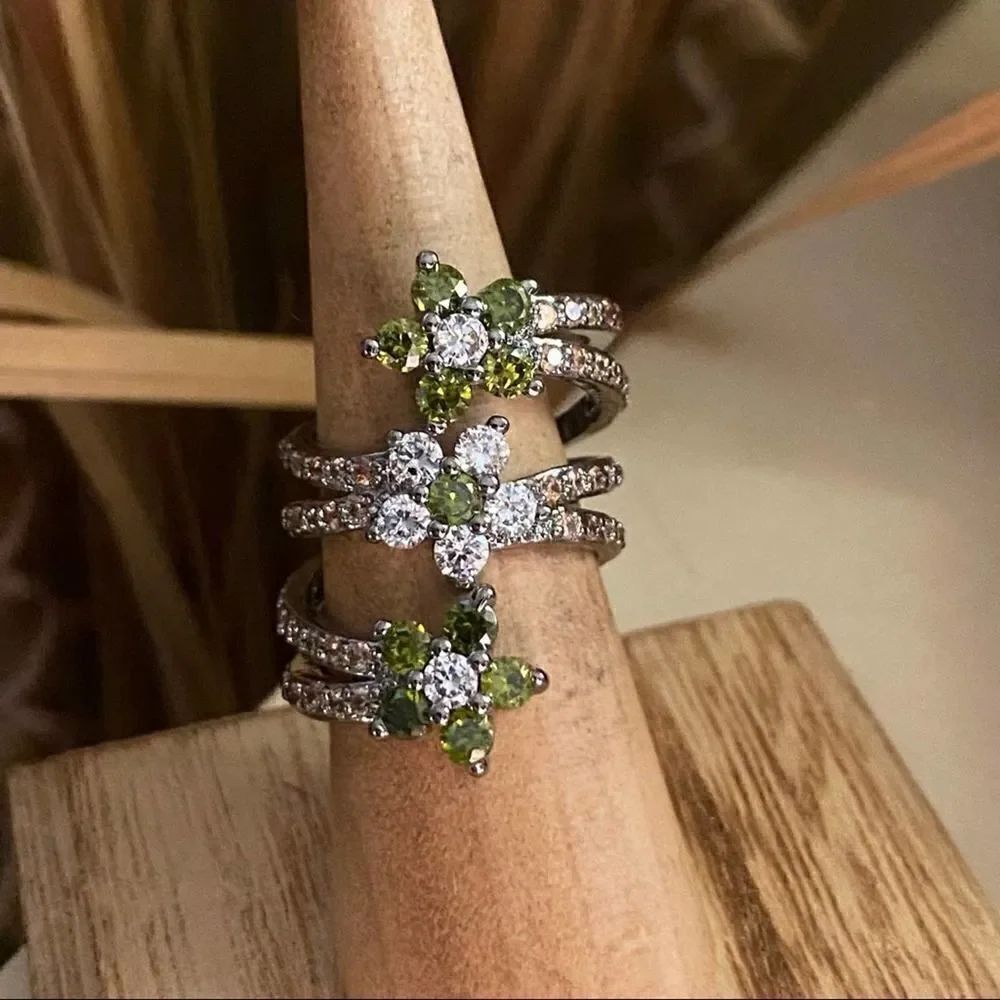 Flower Multi Color CZ Statement Ring - Picture 3 of 9